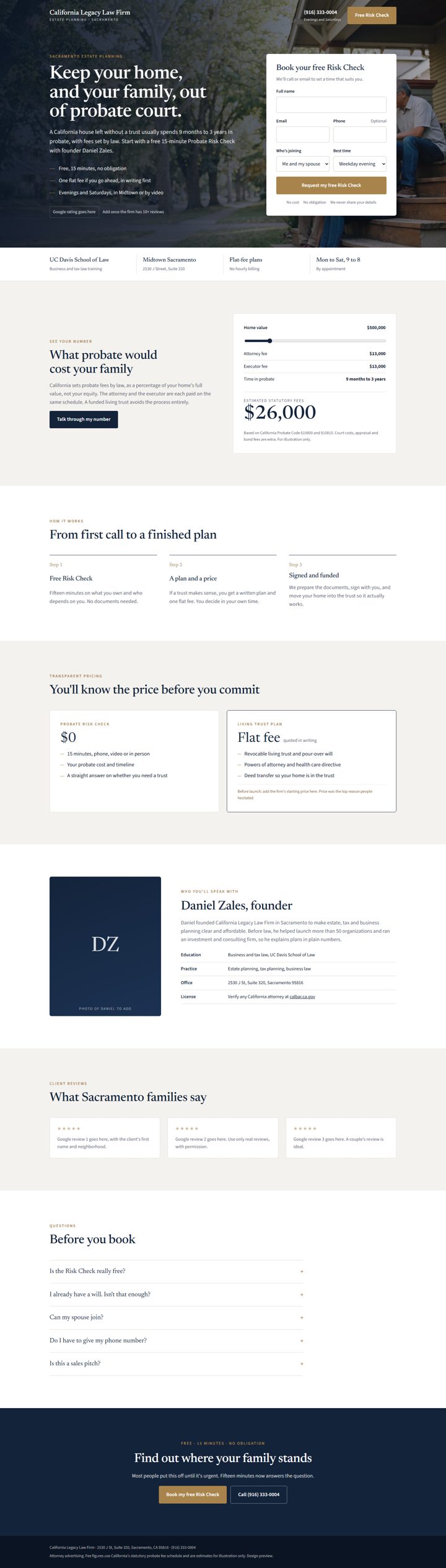 Full landing page, desktop